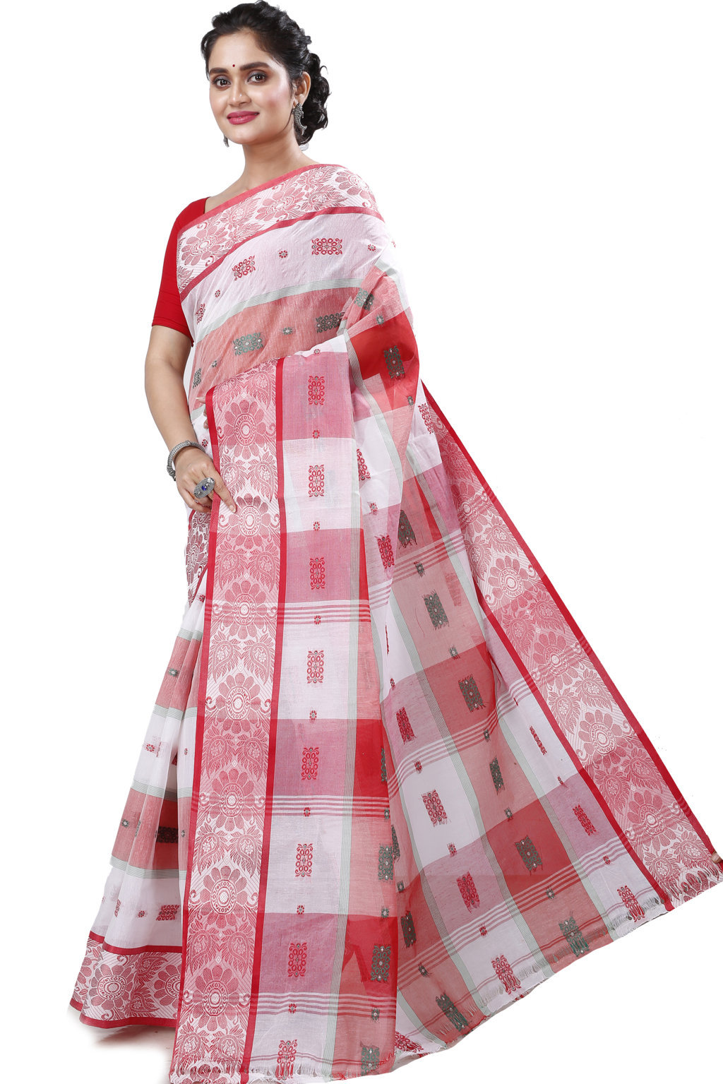 White Pure Cotton RajSahi Tant Saree (957)